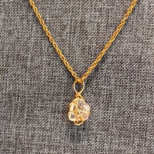 Wrapped clear Quartz pendant with 30" chain